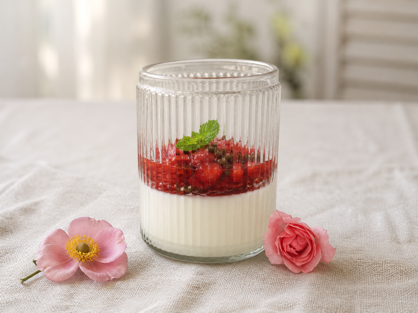 Panna Cotta mit Balsamico-Erdbeeren und grünem Pfeffer